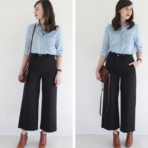 Everlane Cropped Wide Leg Jeans Black Denim Size 0 - Picture 1 of 6